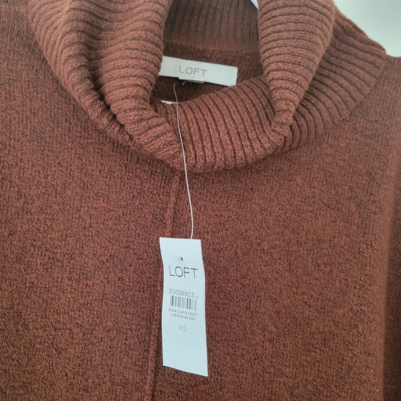 LOFT Turtleneck Slouchy Poncho Style Knit XS Demure Brown Mocha Mousse - Picture 7 of 8